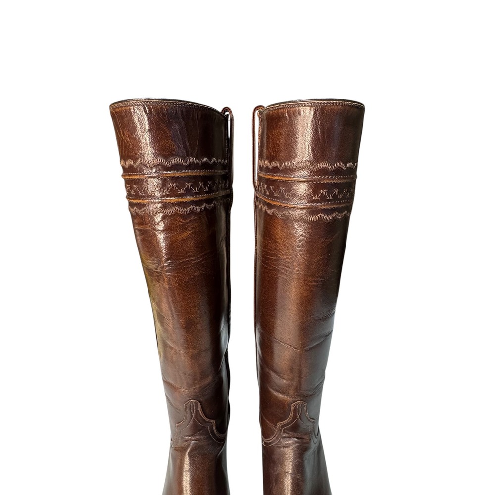 Lucchese Leather Tall Western Boots Size 9B Made in USA Vintage Riding Brown - Picture 9 of 15